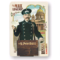 Sankt-Petersburg city Postman with bag, postcards